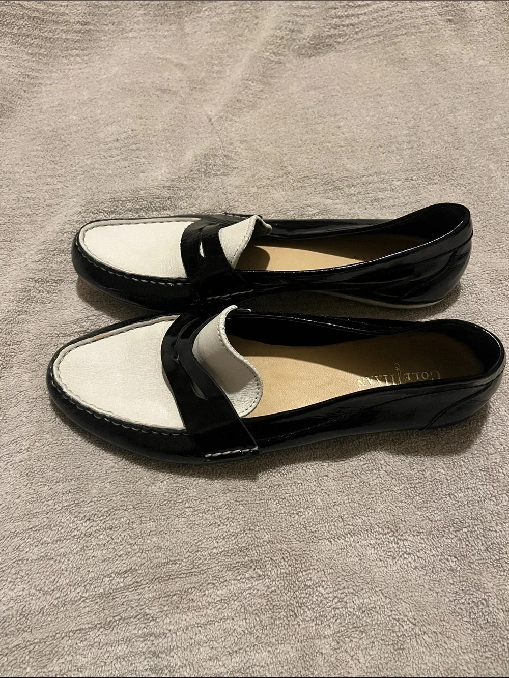 Cole Hahn Soft Leather Black & White Women's Penny Loafers 6 1/2